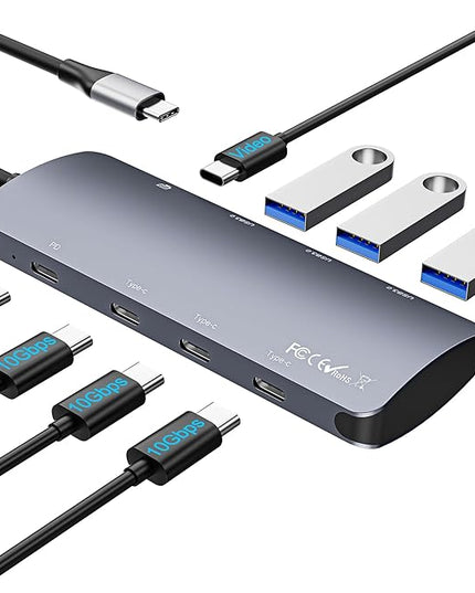 10Gbps USB C Hub with 4K@60Hz Video Display, 8 in 1 USB C Splitter with 3x10Gbps Type-C, 100W PD-in Charging, 3x5Gbps USB A, Dongle Multiport Adapter for MacBook Pro, iPad, Dell, HP, and More