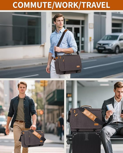 ESTARER Men Messenger Bag 17-17.3 Inch Laptop Bag Water-resistant Canvas Computer Shoulder Bag Briefcase for Work College Travel, Grey