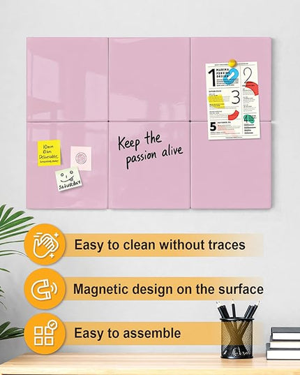 Comix Magnetic Dry Erase Board, 6 Pack, 11.8 x 11.8 Inches, Modular Whiteboard for Fridge, Office and Home, Small White Board Dry Erase Set for Kids, Students, Kitchen Organizer and Planner, Pink