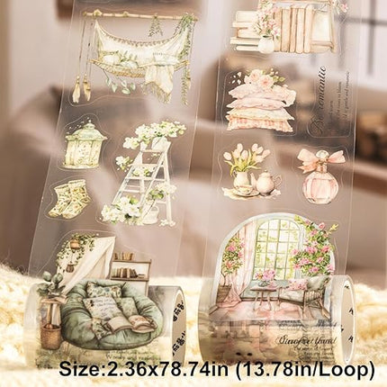 AuriicLeaf Cozy Home-Themed PET Tape Set, 6 Rolls Pre-Cut Scrapbook Stickers for Journal Supplies, Planner, DIY Crafts, and Gift Wrapping
