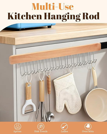 2 Pack 16.2In Valet Rods for Closets, Left-Side Adjustable Retractable Rods with 12 Metal Hooks, Multi-Scene Ties Belts Bras Vests Organizer for Closet Kitchen Bathroom