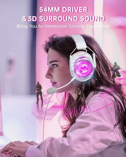 RYR Wireless Gaming Headset for Xbox Series X|S, Xbox One, PC, PS5/4, Mac, Mobile, Switch, 3D Surround Sound, Bluetooth 5.3, 60H Battery, Gaming Headphones with Detachable Noise Canceling Mic-Pink