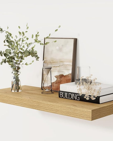 Floating Shelves 30 Inch Long, 12 Inch Deep Floating Shelf for Books, Rustic Wood 30 x 12 Storage Shelves for Wall Storage & Display, Thicked Wall Shelf for Kitchen, Living Room, Oak Color, 1 Pack
