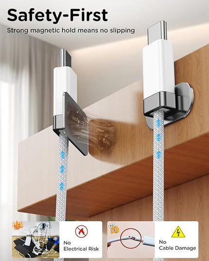 StayCable 5FT USB A to USB C Cable with Built-in Magnetic Holder for Nightstand, Desk and Car, 3A Fast Charging Anti-Fall Cord with 2 Adhesive Metal Plates, Braid Type-C Data Cable for iPhone 17