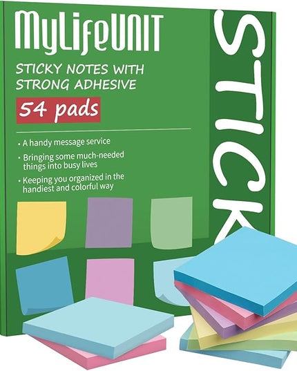 MyLifeUNIT Sticky Notes 3x3, Bulk Pack 54 Note Pads 5400 Sheets for Daily Reminder, Self-Stick Notes with 6 Assorted Colors
