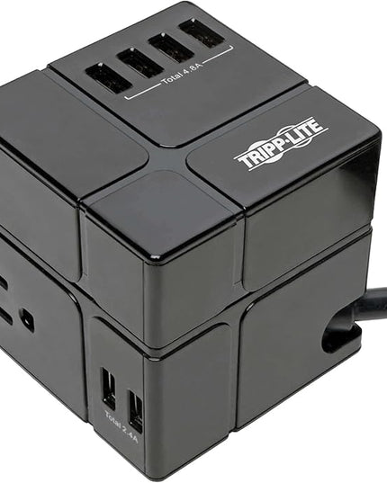 Tripp Lite 3 Outlet Surge Protector with USB, Detachable Wall Outlet Surge Protector, 6 USB Ports, 6 ft. Cord, 540 Joules, Black, TLP366CUBEUSBB