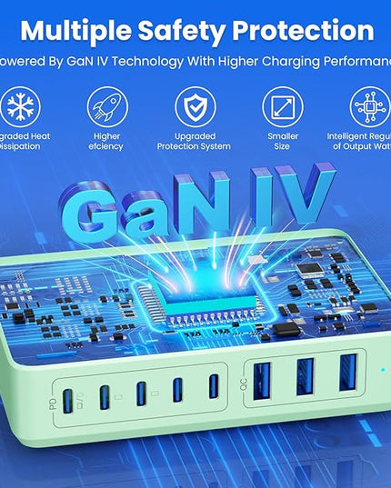 USB C Charger 300W USB C Charger Block 8-Ports GaN IV Fast Charging Station,PD 100W Laptop Charging Hub Wall Adapter Compatible with MacBook/Air,DELL,Steam Desk,iPhone 16/15/14,Galaxy S24 etc