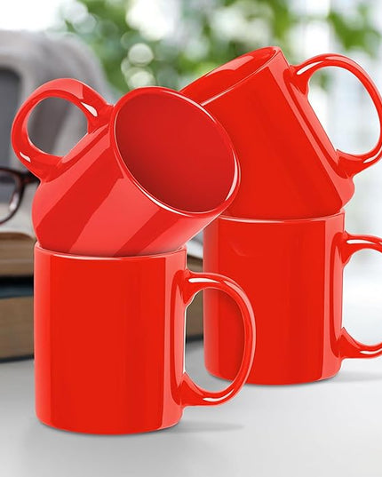 DISCOUNT PROMOS Ceramic Coffee Mugs 11 oz. Set of 10, Bulk Pack - Coffee cup set, Iced coffee cup, Gaming mug - Red