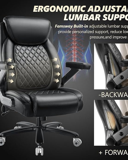 600LBS Large Heavy Duty Office Chair with 5D Flip Arms,Comfy Big and Tall Executive Office Desk Chair with Pocket Spring Cushion,High Back Computer Chair with Lumbar Support,Dual Rubber Wheel