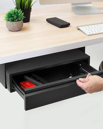 Mount-It! Under Desk Pull-Out Drawer Kit with Laptop and Tablet Shelf | Office Storage Organizer | Mounts to Desktops Tables and Workbenches Over 0.71 Inches Thick | Matte Black