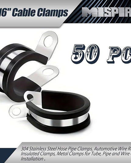 15/16 Inch Rubber Cable Clamps 50 PCS, 304 Stainless Steel Hose Pipe Clamps, Automotive Wire Rubber Insulated Clamps, Metal Clamps for Tube, Pipe and Wire Cord Installation
