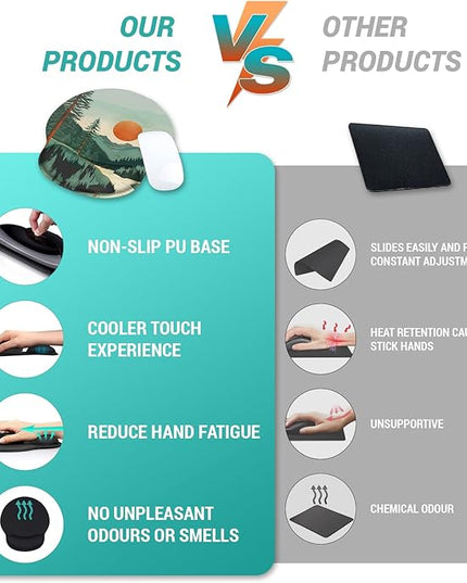 Ergonomic Mouse Pad Wrist Support, Sunset Mountain Mouse Pads with Wrist Rest, Computer Mousepad for Desk with Non-Slip Base, Comfortable Mouse Pad for Work Accessories Office Supplies Decor