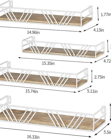 Floating Shelves for Wall Set of 4, Different Sizes Mounted Wood Floating Shelf, Wall Shelves for Living Room, Bedroom, Bathroom, Kitchen, Farmhouse Decor, Office