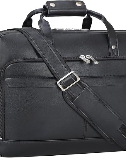 Masa Kawa Leather Briefcase for Men 17/15.6" Laptop Crossbody Shoulder Messenger Bag Business Travel Work Attache Case