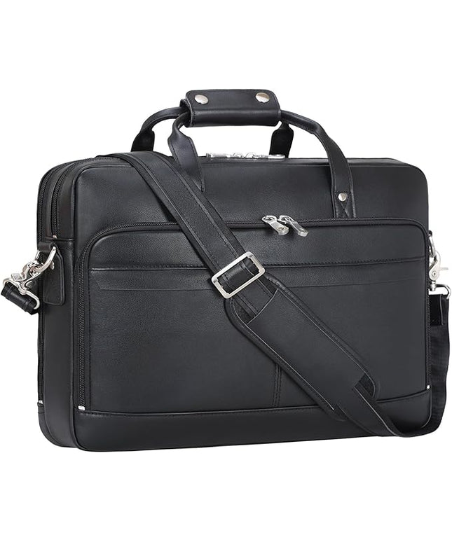 Masa Kawa Leather Briefcase for Men 17/15.6" Laptop Crossbody Shoulder Messenger Bag Business Travel Work Attache Case