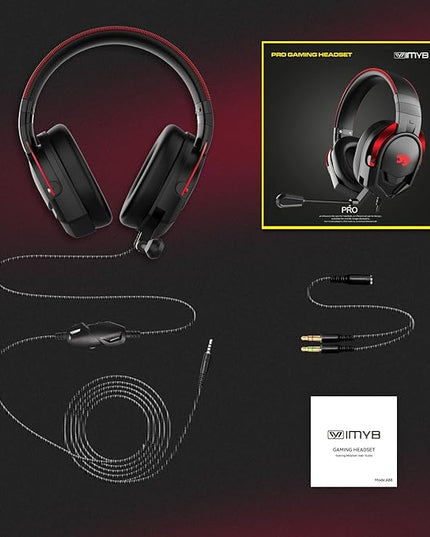 A88 Gaming Headset with Microphone for Pc, Xbox One Series X/s, Ps4, Ps5, Switch, Stereo Wired Noise Cancelling Over-Ear Headphones with Mic, for Computer, Laptop, Mac, Nintendo (Black Red)