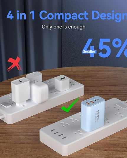 USB C Wall Fast Charger Block, 40W 4-Port Type C Chargers Fast Charging Blocks PD Power Charger Adapter+QC 3.0 USB Multiport Charger Brick for Phone 17/16/15/14/13/12 Pro Max, i-Pad, Galaxy S25-2Pack