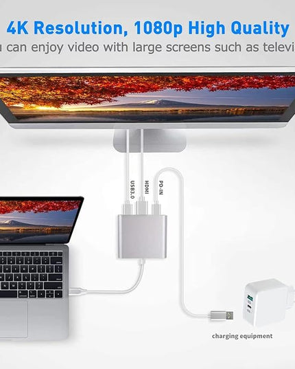 Battony USB C to HDTV Adapter USB Type C Adapter Multiport AV Converter with 4K HDTV Output C Port & 3.0 Fasting Charging Port Compatible for MacBook Pro MacBook Air 2019/2018 iPad Pro 2019