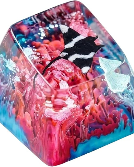 Manta Ray Artisan Keycap Red Blue Ocean Coral R1 SA Profile Custom Sea Creatures Keycaps 1U ESC Handmade Gaming Resin Key Cap Cherry MX Switch Compatible Mechanical Keyboard Manta Ray Lover Gift