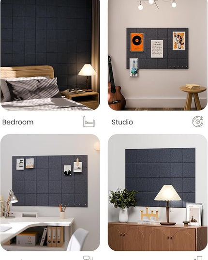 Large Felt Bulletin Board 36"x24", 6-Pack 4-Compartment Wall Organizer, Cork Board Alternative with 60 Removable Adhesive Tabs, Modular Felt Panels for Home Office, Classroom and Study- Navy Blue