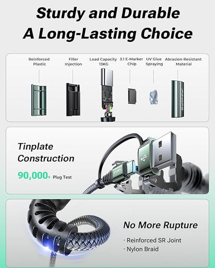 AINOPE USB C to USB C Cable, 16 FT USB C Cable Fast Charging with USB to USB C Adapter, 60W USB to USBC Cable for iPhone 17 Pro Max Air Type C Cable for iPhone 16/15/14/13/12, Grey