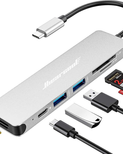 Hiearcool USB C Hub Multi-Port Adapter, 7-in-1 USB-C Dongle with 4K HDMI 100W PD SD/TF Card Reader, USBC Dock Compatible for MacBook Pro/Air Dell XPS Lenovo HP and Other Windows Laptops-Sliver White