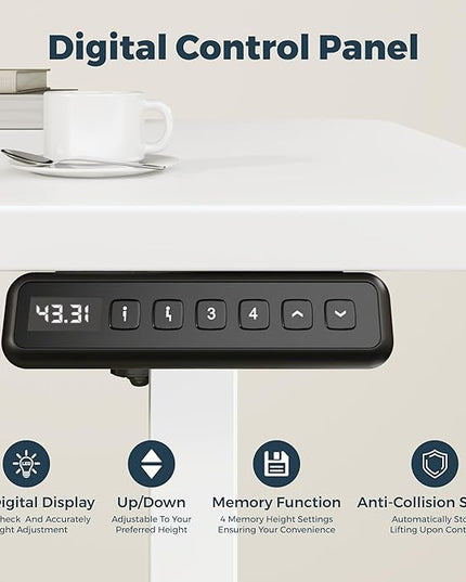 One-Piece Standing Desk 47 x 24 Inches, Small Adjustable Height Desk, Electric Sit Stand Desks Home Office Computer Workstation, White