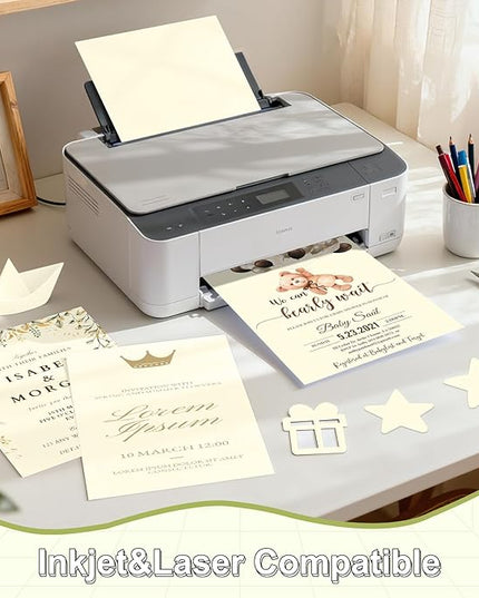 40 Sheets Cardstock 8.5x11, 65lb Cream Card Stock, Construction Paper, 180gsm Thick Printer Paper for Printing, Painting, Card Making, Kids School Supplies,Party Decorations
