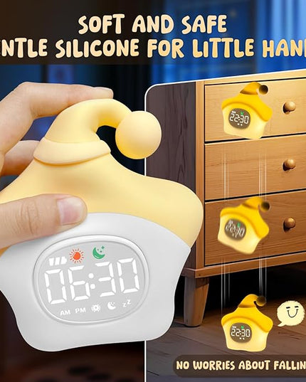 Star Alarm Clock with Night Light for Kids with Sleep Training and Sound Machine, Rechargeable Silicone Lamp OK to Wake Clock，Cute Animal Tabletop Lamp, Perfect Sleep Companion for Boys Girls, Yellow