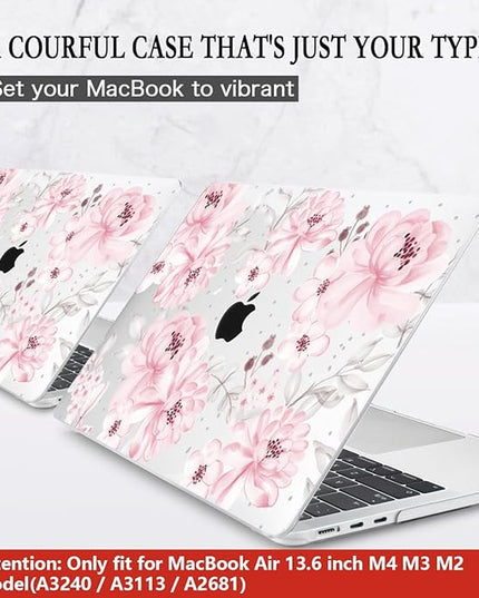 CISSOOK Compatible with MacBook Air 13.6 inch Case M4 M3 M2 Chip 2025 2024 2023 2022 Release, Plastic Hard Shell Case Keyboard Cover Screen Protector for Mac Air 13 A3240 A3113 A2681, Cute Pink Flower