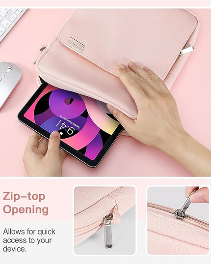 MoKo 9-11 Inch Tablet Sleeve Bag Handle Carrying Case with Shoulder Strap Fits New 11-inch iPad Pro M4/iPad Air M2, iPad 10th 10.9, iPad 9/8/7th 10.2, iPad Air 5/4th 10.9, Tab S8/S9 11, Pink