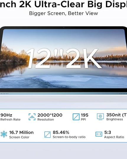 DOOGEE U12 Updated Android 16 Tablet with Keyboard,12 inch Tablet with Gemini AI,24GB+128GB/TF 2TB Octa-Core Gaming Tablets,2K 2000x1200 FHD+IPS,9000mAh/18W,13MP+8MP,Widevine L1,5G WiFi,Metal Body