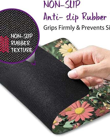 Black Cat Among Flowers Mouse Pad Square Mouse Mat Non-Slip Rubber Base Mousepad with Stitched Edge, Portable MousePads for Desk Computers Laptop Office, 9.5x8 Inches