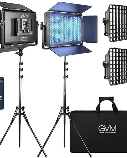 GVM 1500D RGB LED Video Light with Softbox, 75W Video Lighting Kit with Bluetooth Control, Led Panel Light for Photography, YouTube Studio, Video Shooting,18 Scene Mode, 2 Packs