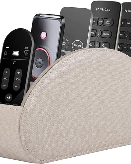 RHCSZ Remote Control Holder,TV Remote Caddy/Box with 5 Compartments,Bedside Table Organizer for Controller,Glasses,makeup brushes,jewelry and Media Player,Pen/Pencil Storage (Cream)