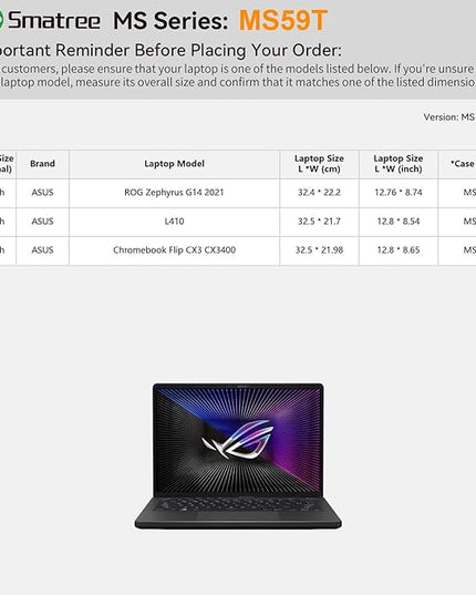 Smatree MS59T Hard EVA Protective Sleeve Case with Stand Compatible for 14 inch ASUS 2021 ROG Zephyrus G14 GA401QM-XS98Q-WH, Chromebook Flip CX3 CX3400, ASUS L410 Waterproof and Anti-Shock Bag, White