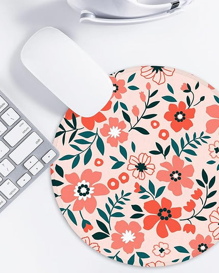 Red Flowers Round Mouse Pad with Non-Slip Rubber Base, Home Office Decor Desk Accessories, 8.7" Round Mouse Mat