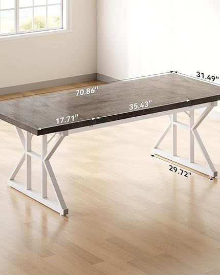 LITTLE TREE 70.8-Inch Large Executive Desk, Modern Computer Office Desk, Wooden Writing Desk Study Table for Home Office, Grey-White