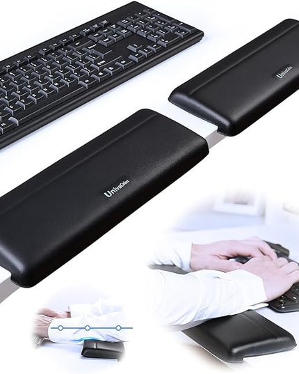 UnivoColors L-Shaped Desk Edge Cushion,PU Leather,Non-Slip,Separate Design,Memory Foam Desk Edge Support,Ergonomic Design for Long-Hour Work(11.8 * 3.9 inch 2-Piece Set of Black)
