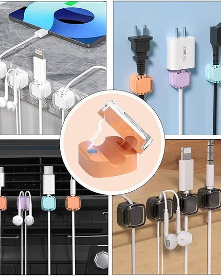 IFNOW 6 Pack Magnetic Cable Clips Cord Organizer Orange Self Adhesive Cord Holder Under Desk Cable Management for Home, Office, Car, Desk, Nightstand