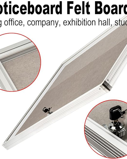 BIBOC Enclosed Felt Bulletin Board 36x24 inch Lockable Cork Noticeboard Display Cases Tamperproof Notice Poster Memo Board with Class Aluminum Frame (Felt, 24×36 inches)