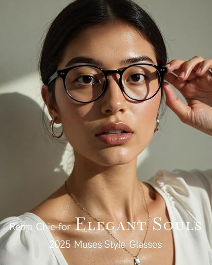 Icesor Round Blue Light Blocking Glasses Lightweight Chic Frame Anti Eye Strain Protection Computer Gaming for Women and Men