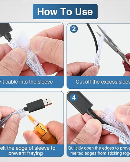 Nilight Cable Sleeve,10ft-1/4inch Cord Management Sleeves, Braided Sleeving, Split Self Wrapping Wire Loom for Computer Electrical Automotive Harness Protector Organizer, White