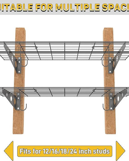 Ultrawall Garage Wall Shelves, 2 x 4 ft Wall Mounted Storage Shelves, Heavy Duty Wall Shelving with Hooks, Holds Up to 220 Lbs, 2Pack, Black