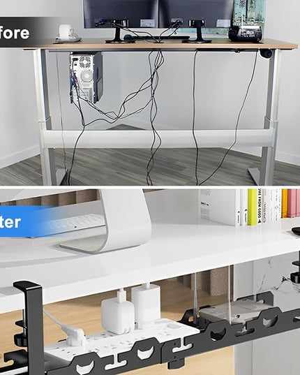 Cable Management Under Desk Tray 15.7-29 inch Under Desk Cable Management Black Extendable Under Desks Cable Managements No Drill Under Desks for Wire Managements