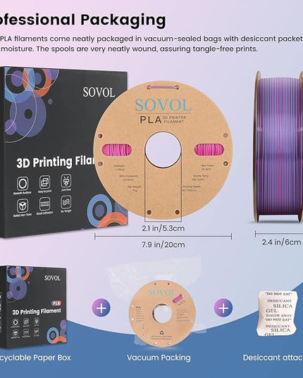Sovol Dual Color PLA Filament 1.75mm, Silk PLA 3D Printing Material, Dual Color Filament Rose Blue 2 in 1 Coextrusion PLA Filament +/-0.02mm, 1kg/2.2lbs
