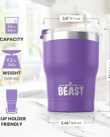 Beast 10 oz Tumbler Stainless Steel Vacuum Insulated Coffee Ice Cup Double Wall Travel Flask (Purple)