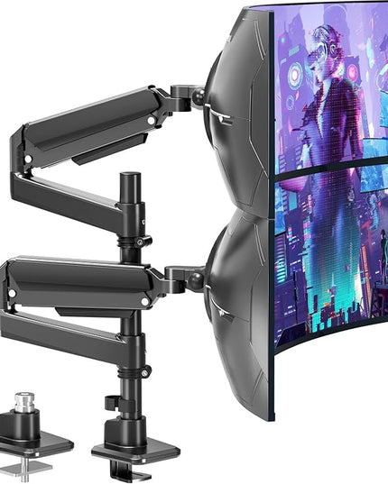 MOUNTUP Dual Monitor Stand Fits 49 45 42 40 39 34 32 Inch Screens, Heavy Duty Dual Monitor Arm Holds 4.4-44 lbs, Vertical Stacked Monitors Mount, Full Motion, Height Adjustable, VESA Mount