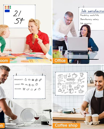 H-Qprobd White Board Dry Erase Whiteboard for Wall 24x18 (3pcs) Magnetic Boards for Office Classroom & Home, Small Wall Whiteboard Including 6 Markers, 10 Magnets, 2 Erasers & 15 Adhesive Hooks