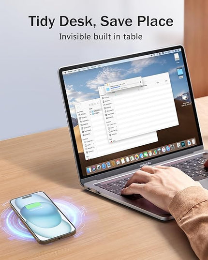 Wireless Magnetic Charger Desk Mount 15W Fast Charger for iPhone 17 16 Pro Max 15 14 13 12 Series,Magnet Qi Charging Pad/Station for AirPods,Recessed Hidden Under Desktop Hole Save Nightstand Space